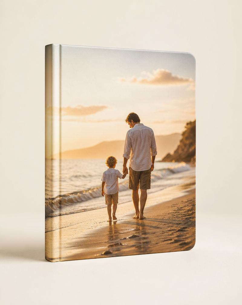 MYKEEPO printed cover album with a full-bleed personal photograph